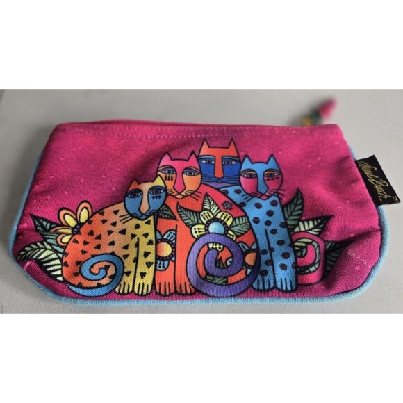 Laurel Burch Cotton Canvas Medium Cosmetic Bag Cat Makeup Bag - Picture 1 of 3